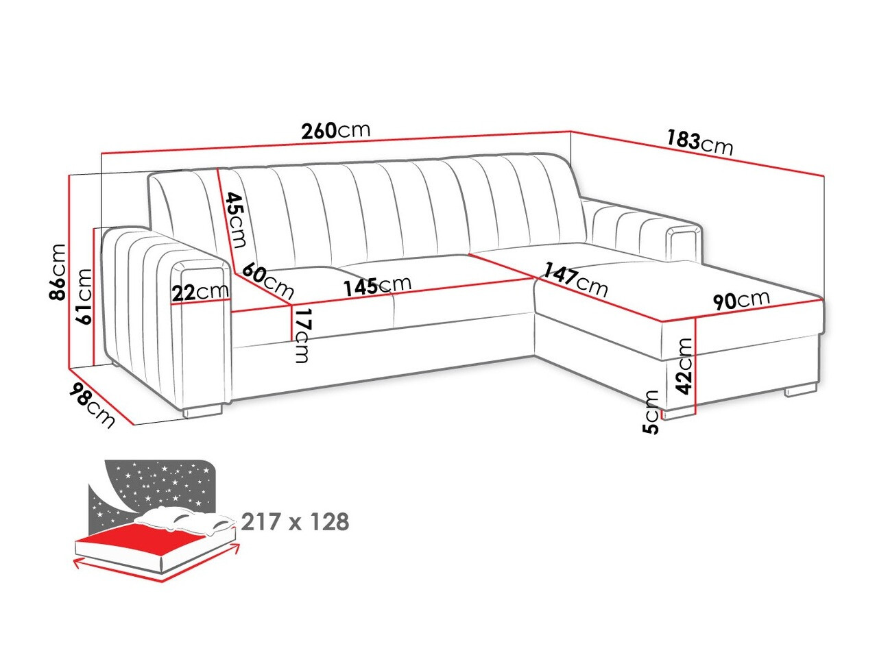 Ugaona sofa Columbus 166 (Manila 16)