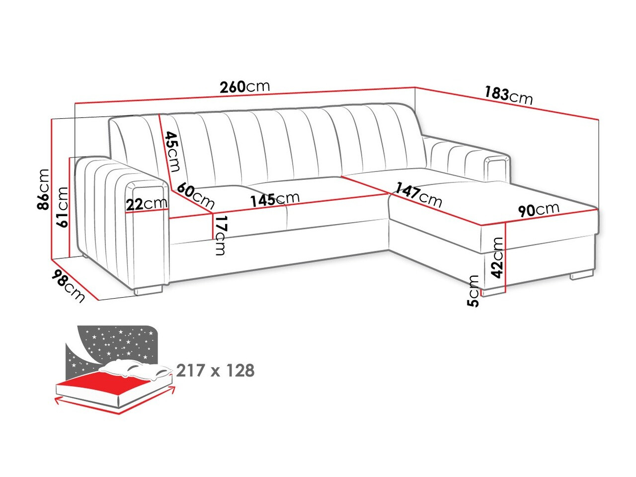 Ugaona sofa Columbus 166 (Manila 18)