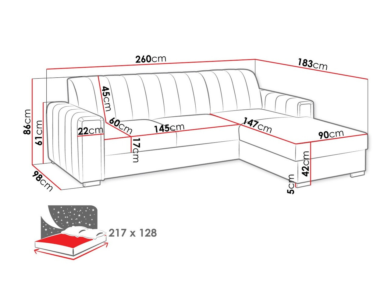 Ugaona sofa Columbus 166 (Manila 18)