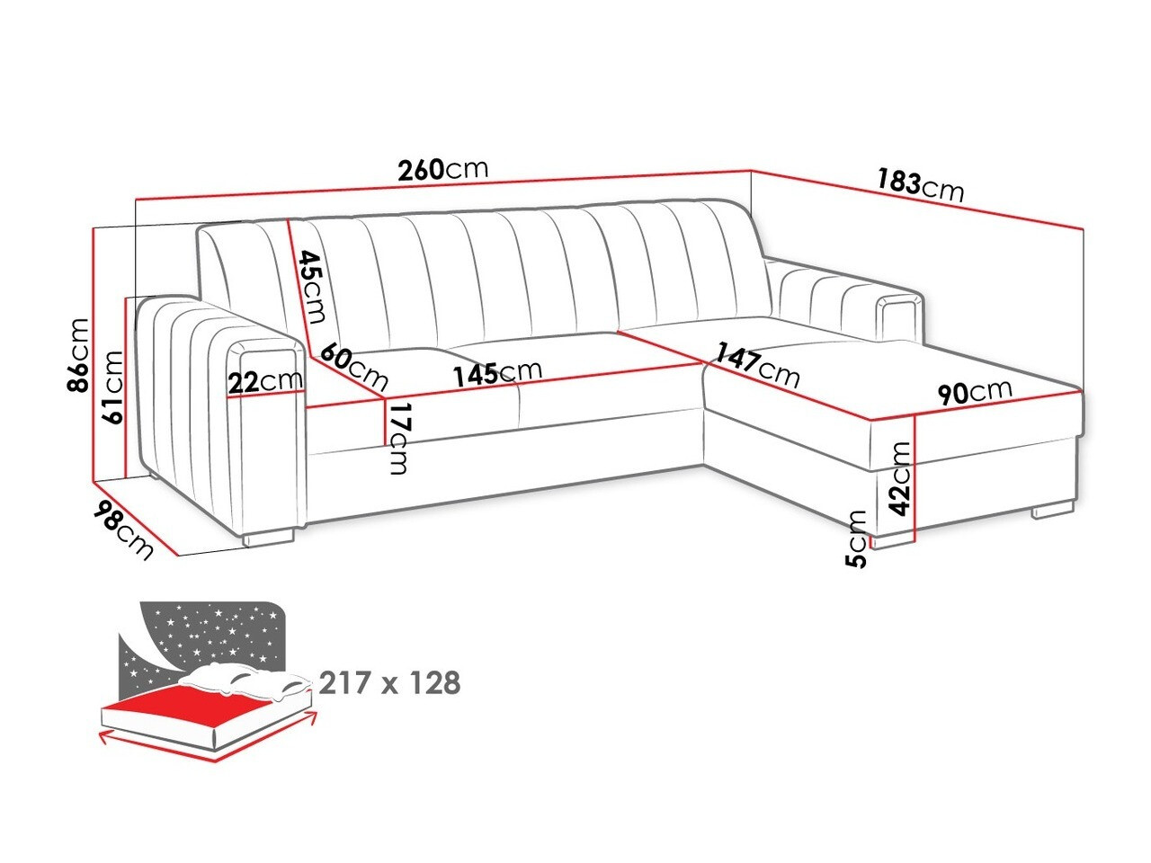 Ugaona sofa Columbus 166 (Manila 26)
