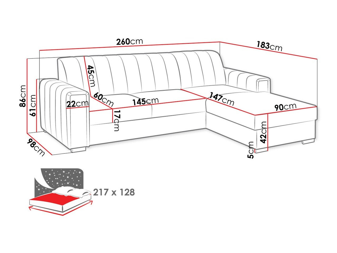 Ugaona sofa Columbus 166 (Manila 35)