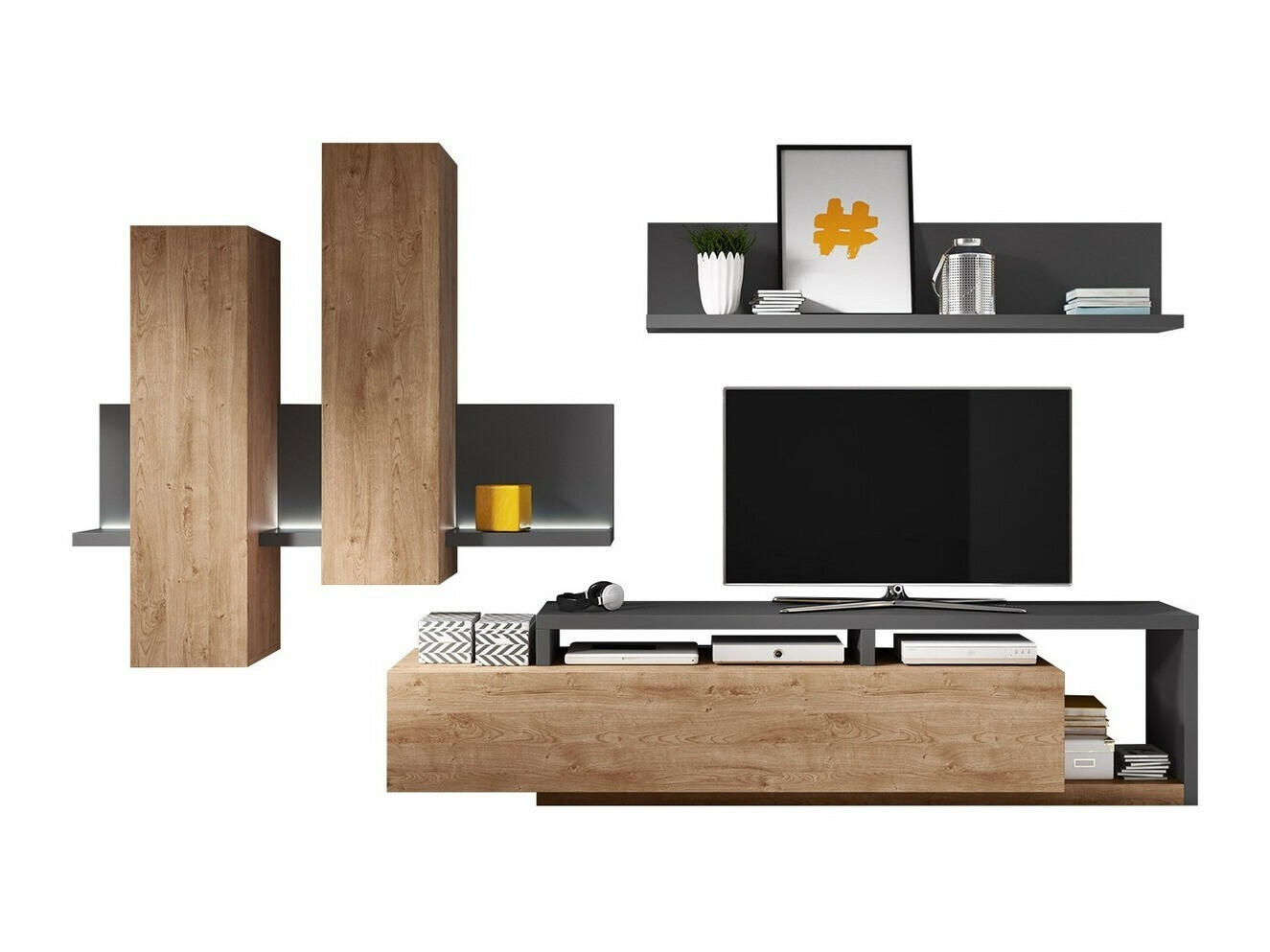 Set za dnevnu sobu Lutiva 100 (Antracit + Ribbec hrast)