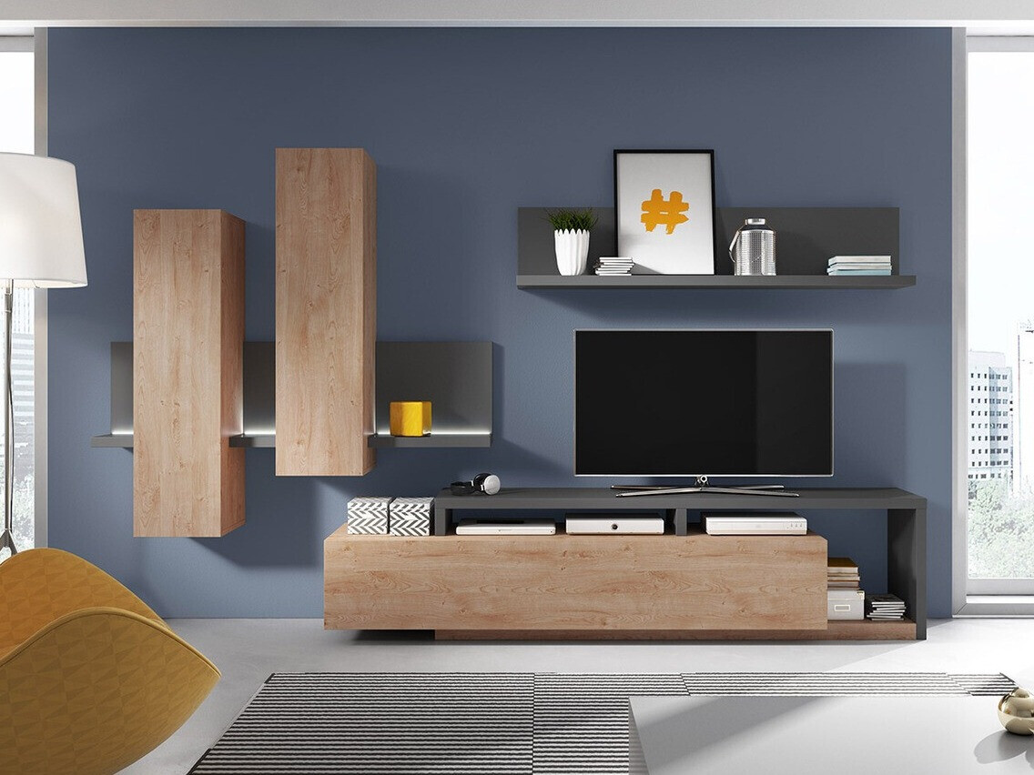 Set za dnevnu sobu Lutiva 100 (Antricit (ugalj) + Ribbec hrast)