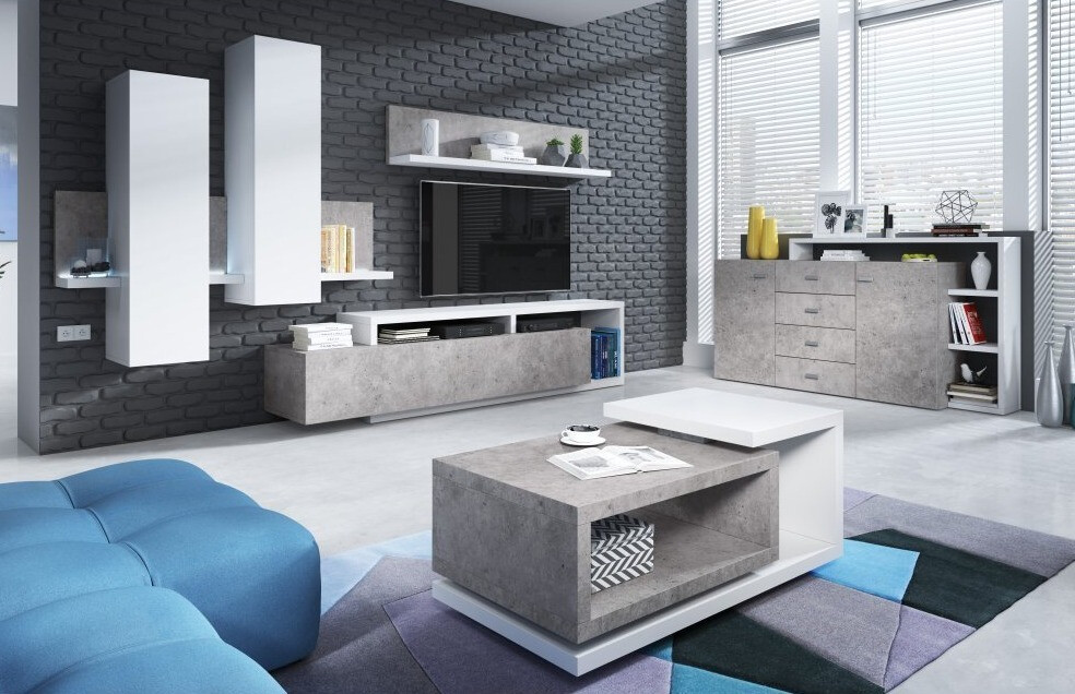 Set za dnevnu sobu Lutiva 100 (Belo + Beton)