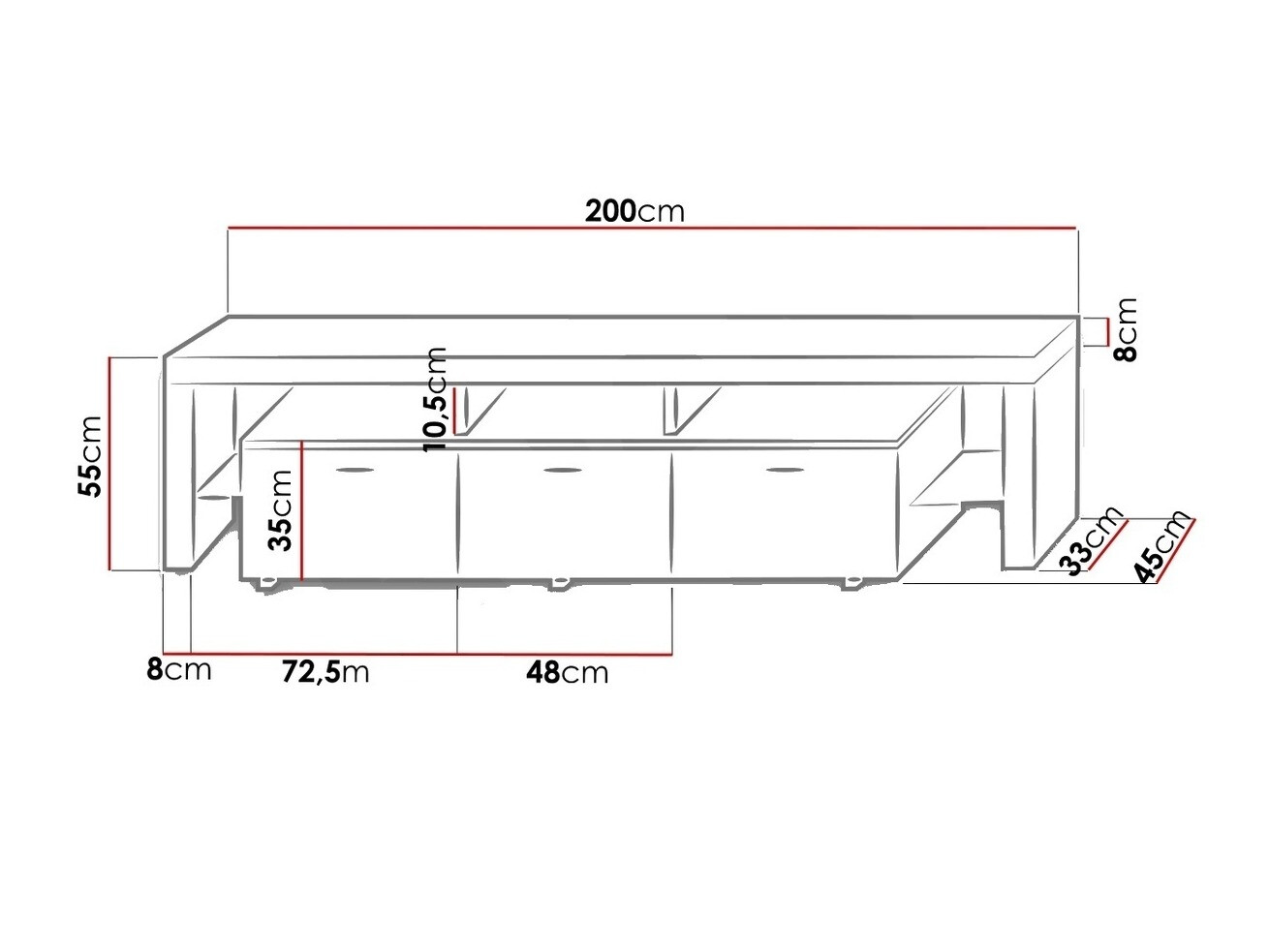 TV komoda Arbor (Belo + Sjajno crna)