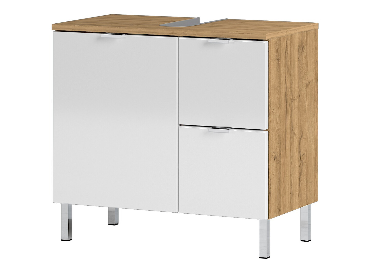 Samostojeći kupatilski ormarić za umivaonik Lomcamo 100 (Sjajno belo + Grandson hrast)