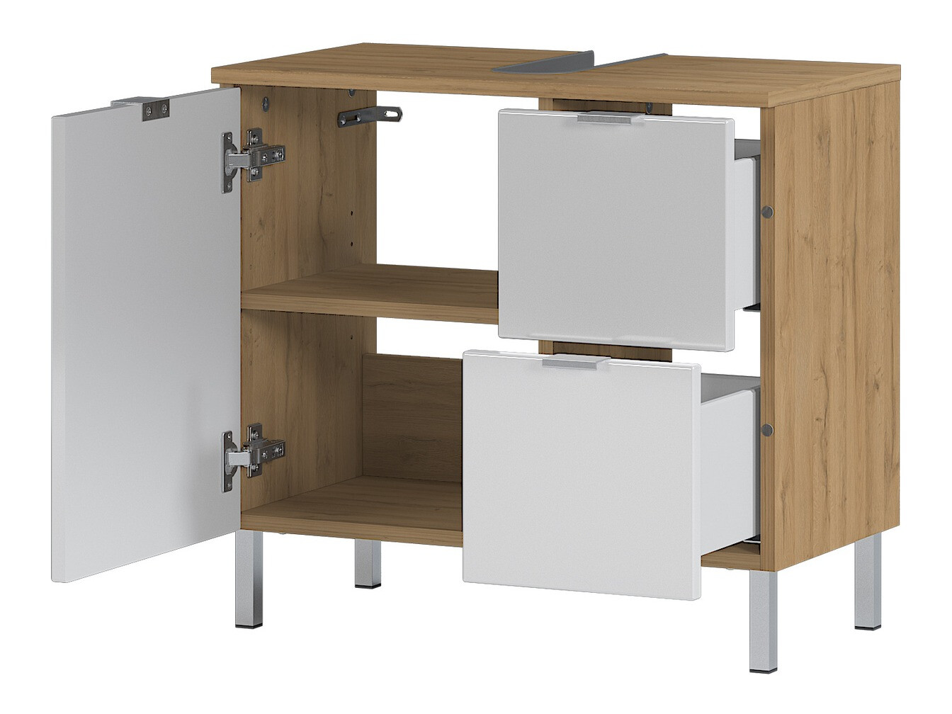 Samostojeći kupatilski ormarić za umivaonik Lomcamo 100 (Sjajno belo + Grandson hrast)