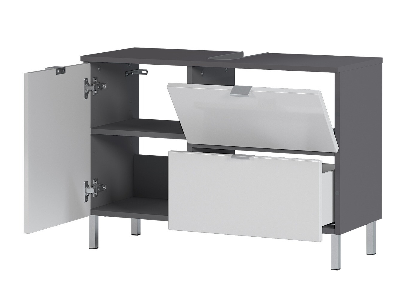 Samostojeći kupatilski ormarić za umivaonik Lomcamo 101 (Sjajno belo + Grafit)