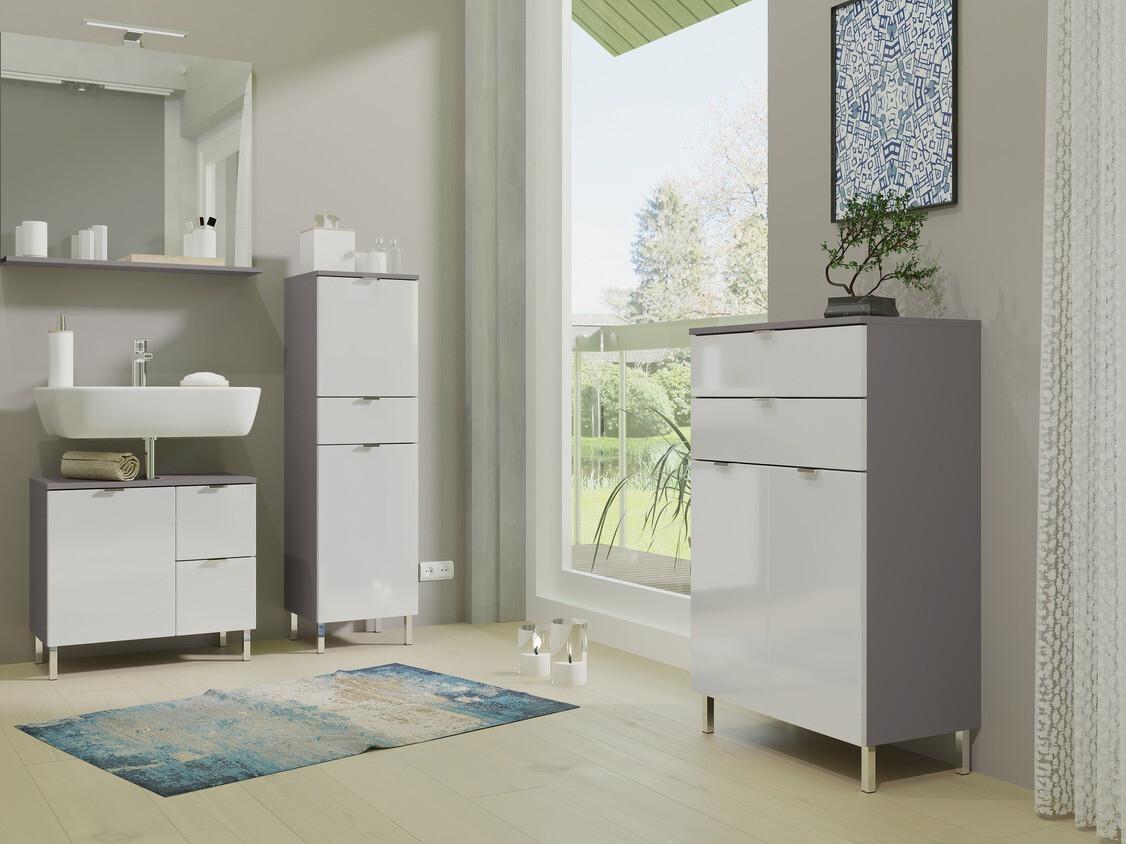 Samostojeći kupatilski ormarić za umivaonik Lomcamo 101 (Sjajno belo + Grafit)