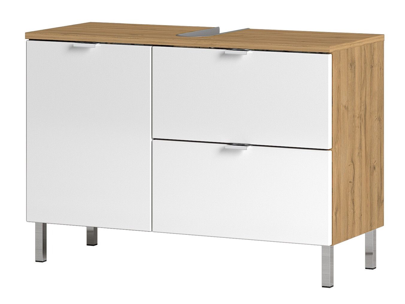 Samostojeći ormarić sa umivaonikom Lomcamo 101 (Sjajno belo + Unuk hrast)