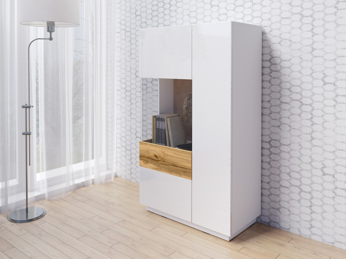 Ormarić Livlore 104 (Belo + Sjajno belo + Вотан храст)