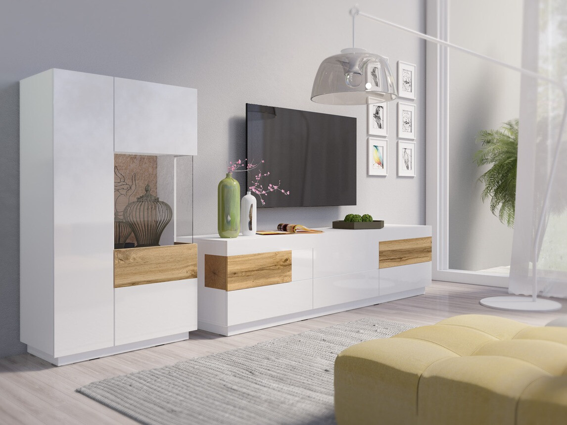 Ormarić Livlore 104 (Belo + Sjajno belo + Вотан храст)