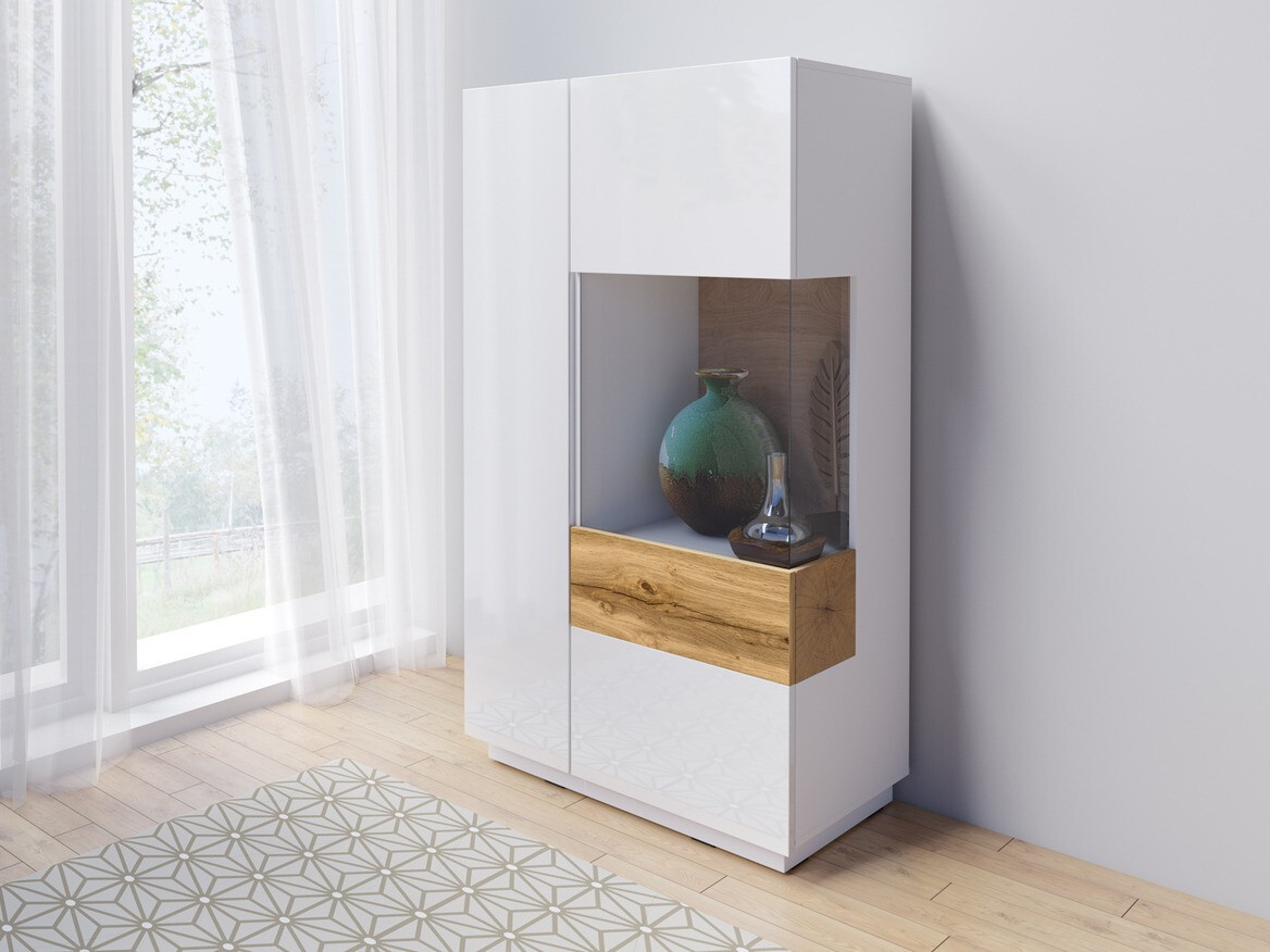 Ormarić Livlore 104 (Belo + Sjajno belo + Вотан храст)