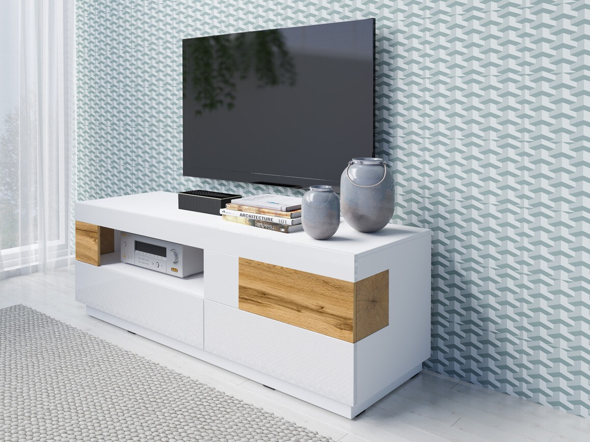 TV komoda Livlore 103 (Belo + Sjajno belo + Hrast Votan)