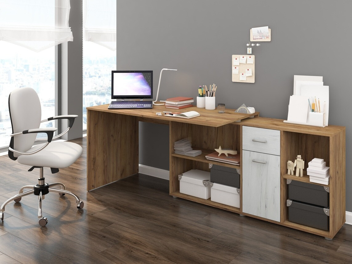 Ugaoni kancelarijski sto Gilroy 113 (Craft hrast + Craft vhite)