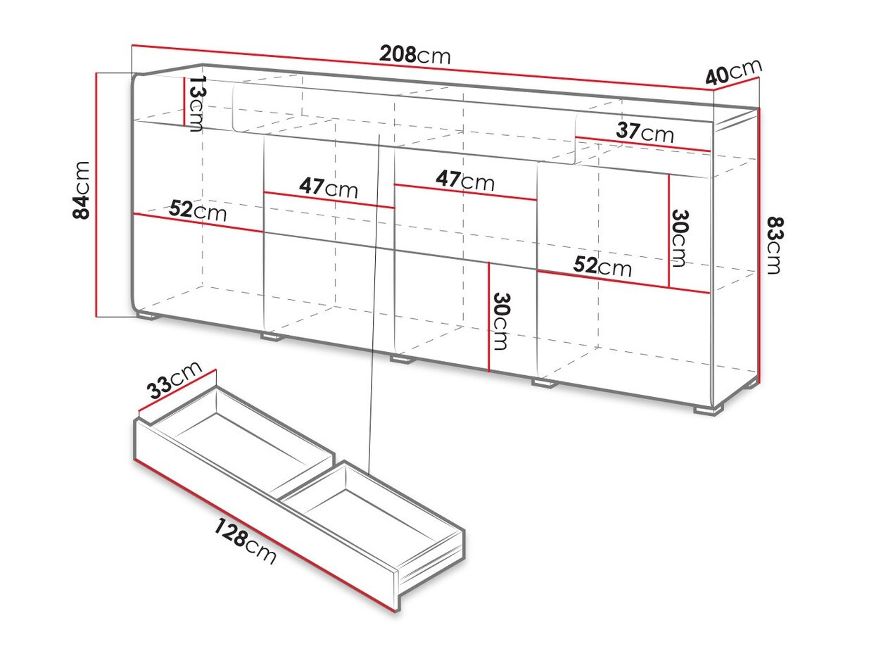 Komoda Torsone 102 (Belo + Sjajno belo + Hrast San Remo)