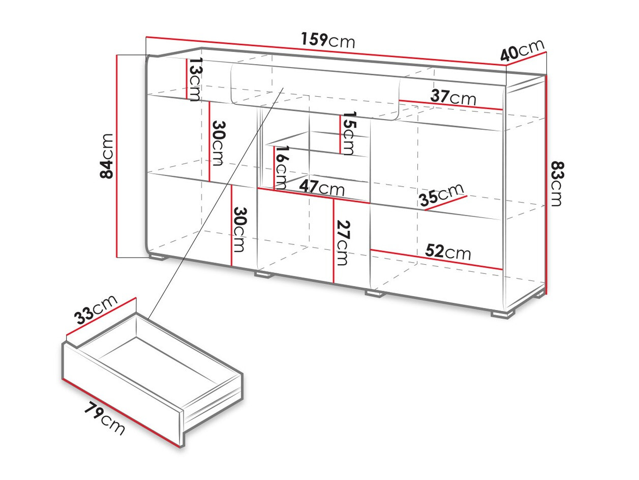 Komoda Torsone 108 (Belo + Sjajno belo + Hrast San Remo)