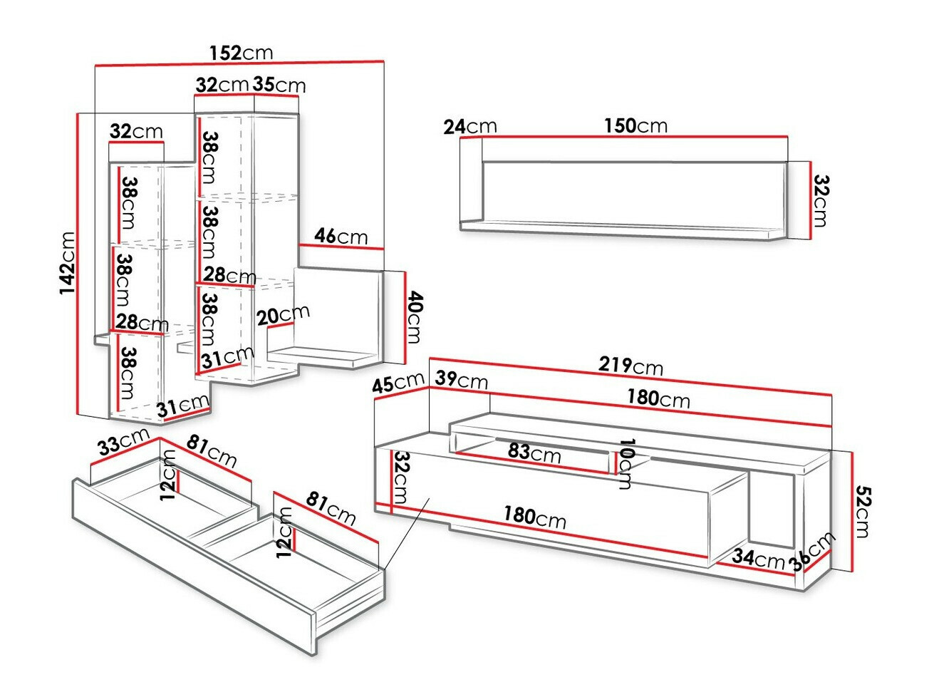 Set za dnevnu sobu Lutiva 100 (Matera siva + Tamna smrča)
