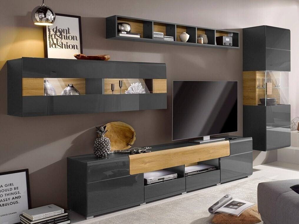 Zidna polica Torsone 109 (Antricit (ugalj) + Gloss antricit (ugalj) + Unuk hrast)