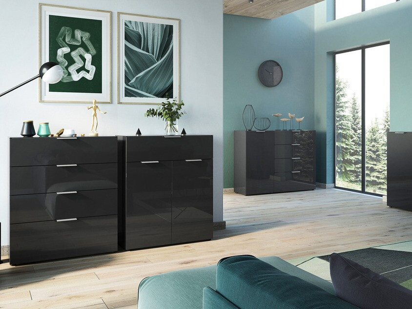 Komoda Sacramento 299 (Crno + Sjajno crna)