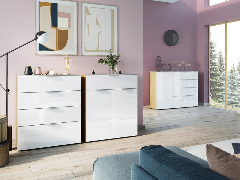 Komoda Sacramento 299 (Sjajno belo + Navarra hrast)