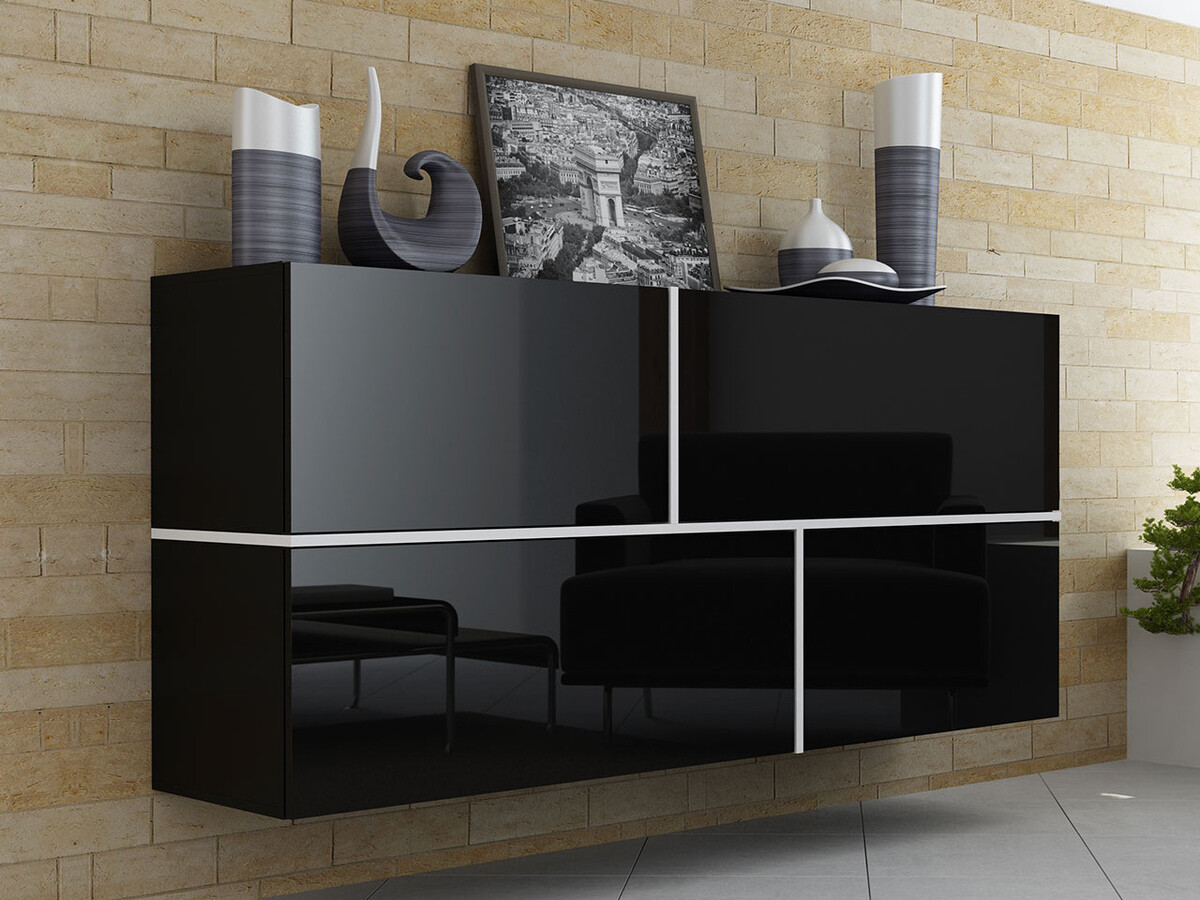 Zidni ormarić Charlotte 100 (Crno + Crna visoki sjaj + Belo)