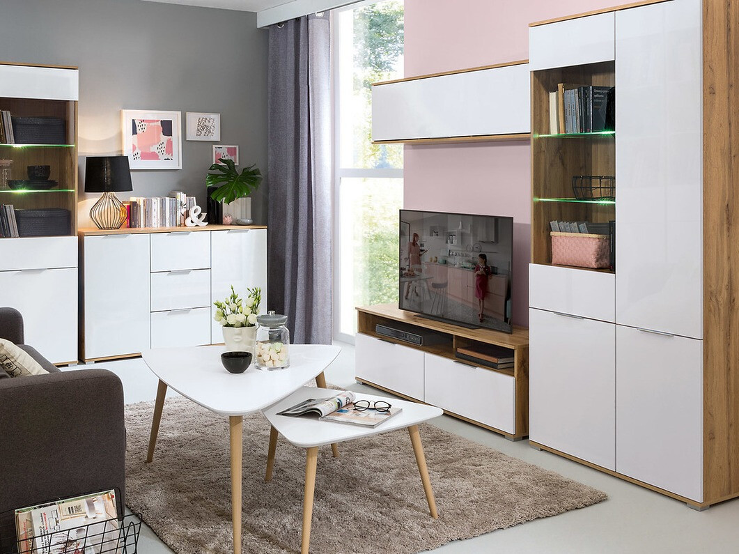 Zidni ormarić Tivetra 110 (Вотан храст + Sjajno belo)