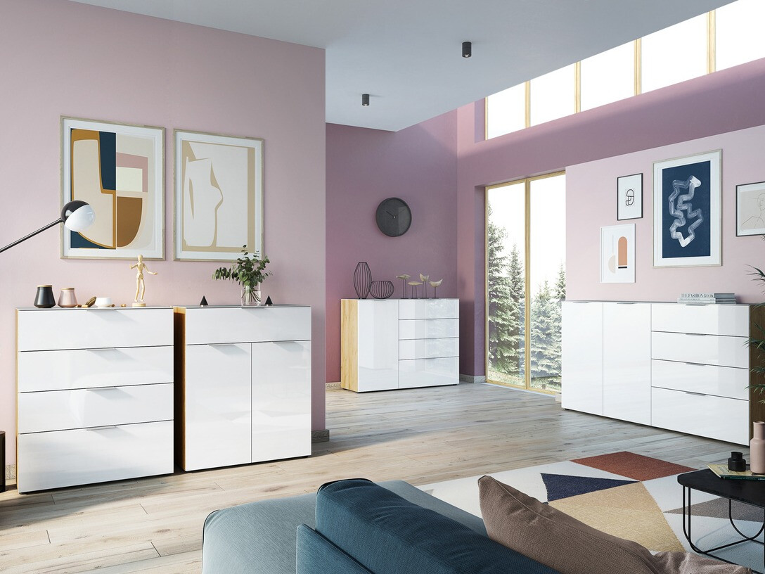 Komoda Sacramento 301 (Navarra hrast + Sjajno belo)