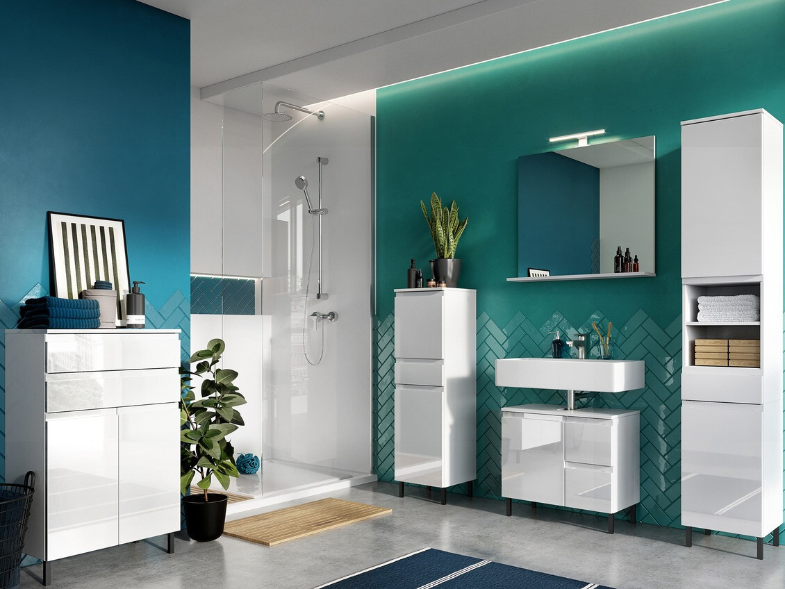 Samostojeći kupatilski ormarić Talmira 104 (Belo + Sjajno belo)