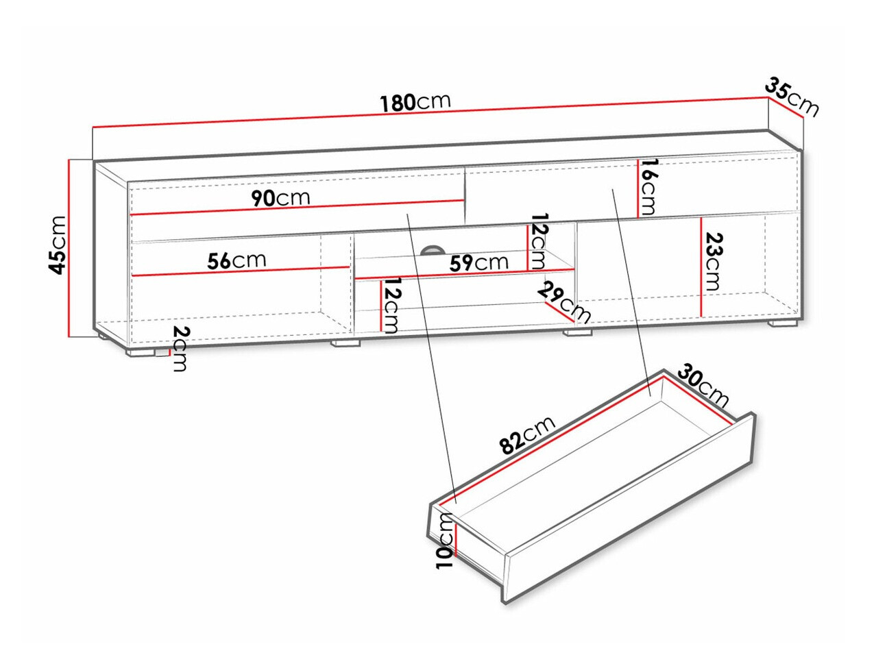 TV komoda Sarasota 134 (Belo + Sjajno belo)