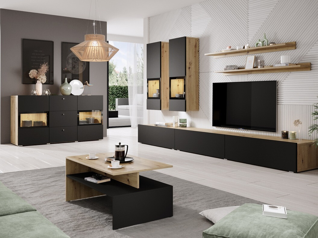 Set za dnevnu sobu Serodeu 104 (Artisan hrast + Mat crna)