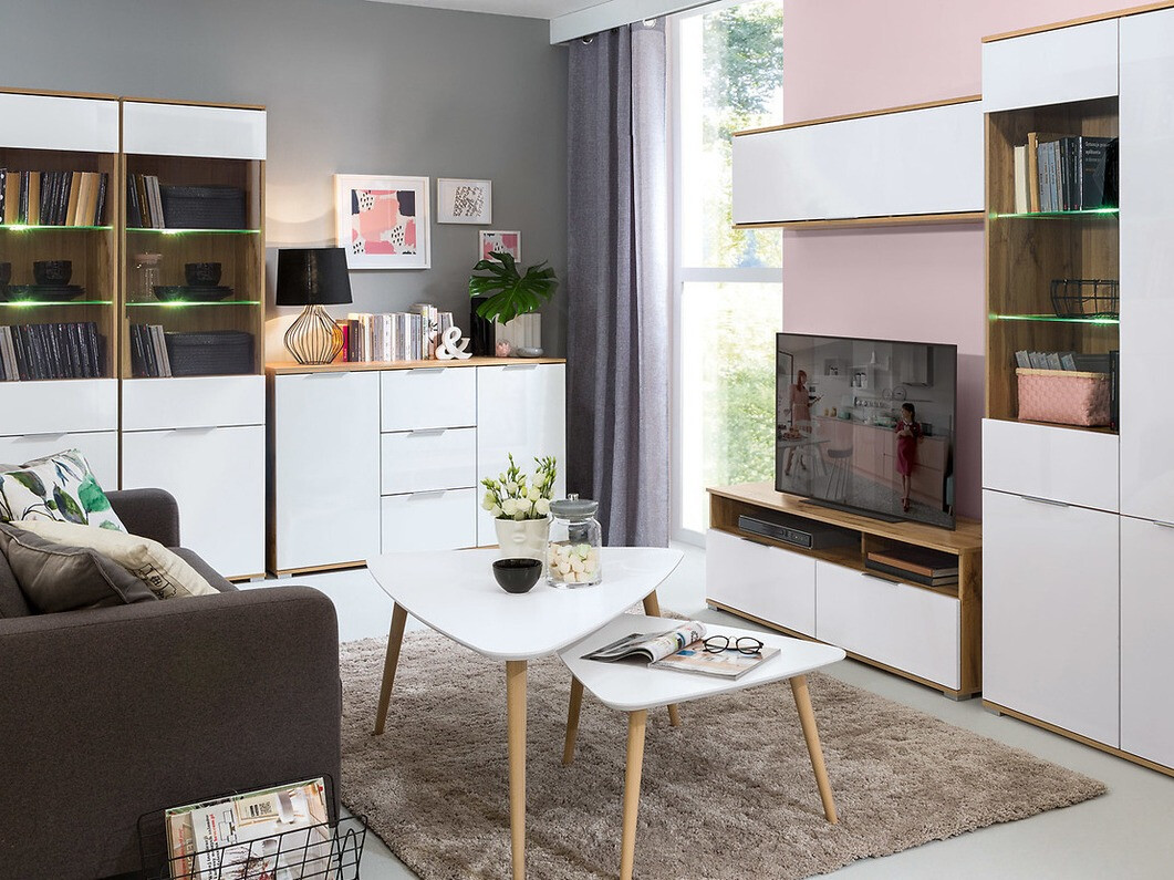 Komoda Tivetra 101 (Вотан храст + Sjajno belo)