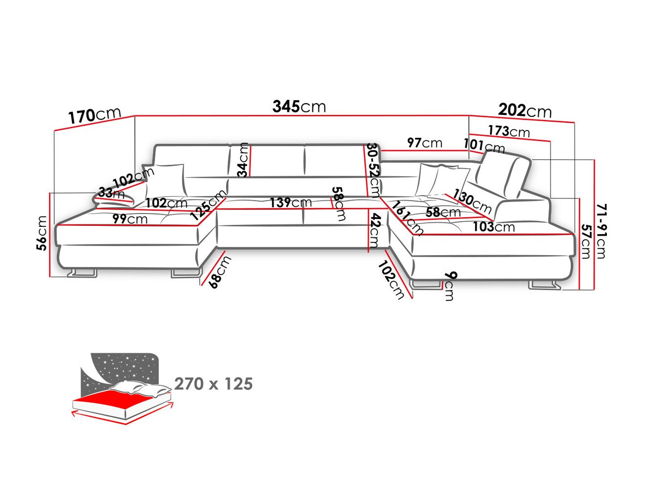 Ugaona sofa Comfivo 190 (Soft 011 + Lux 06 + Soft 011)