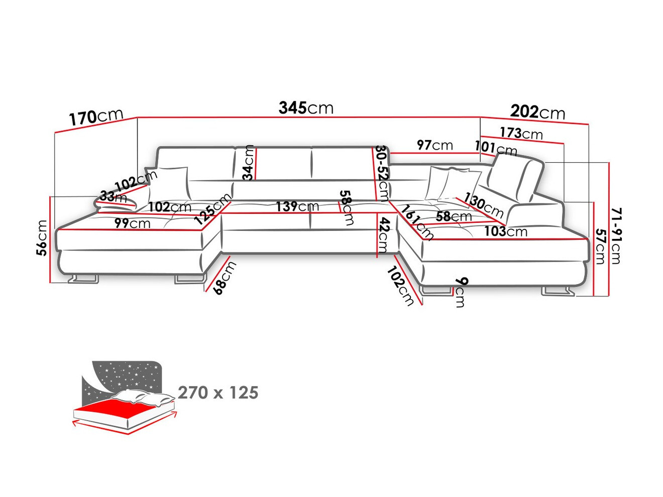 Ugaona sofa Comfivo 190 (Soft 017 + Lux 06 + Soft 017)