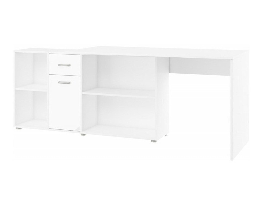 Ugaoni kancelarijski sto Gilroy 113 (Belo + Sjajno belo)