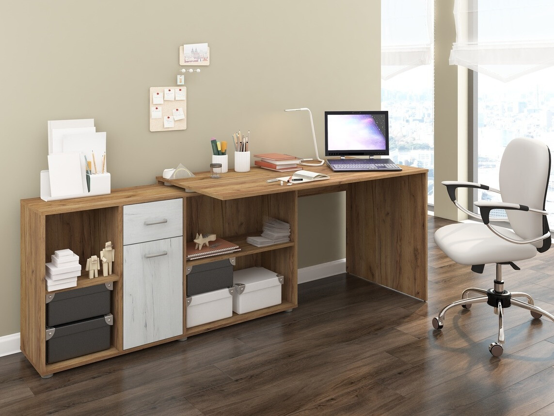 Ugaoni kancelarijski sto Gilroy 113 (Craft hrast + Craft vhite)