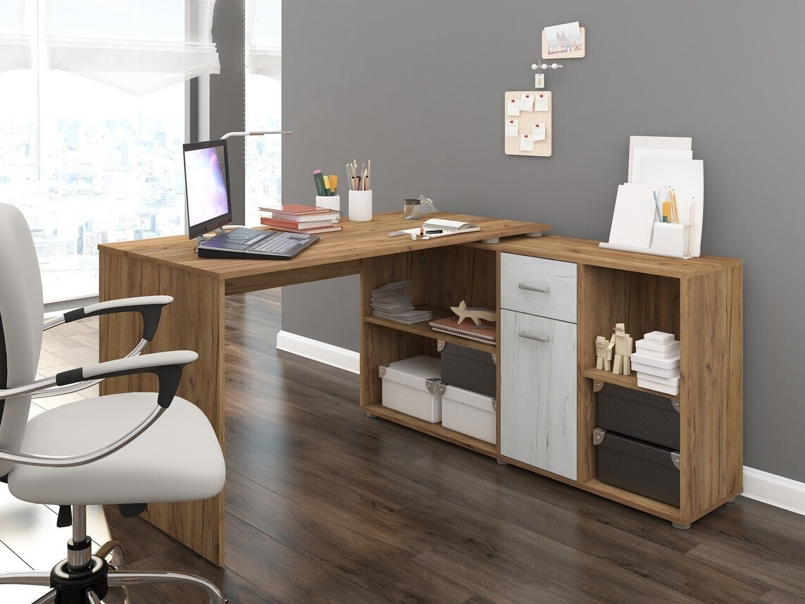 Ugaoni kancelarijski sto Gilroy 113 (Craft hrast + Craft vhite)