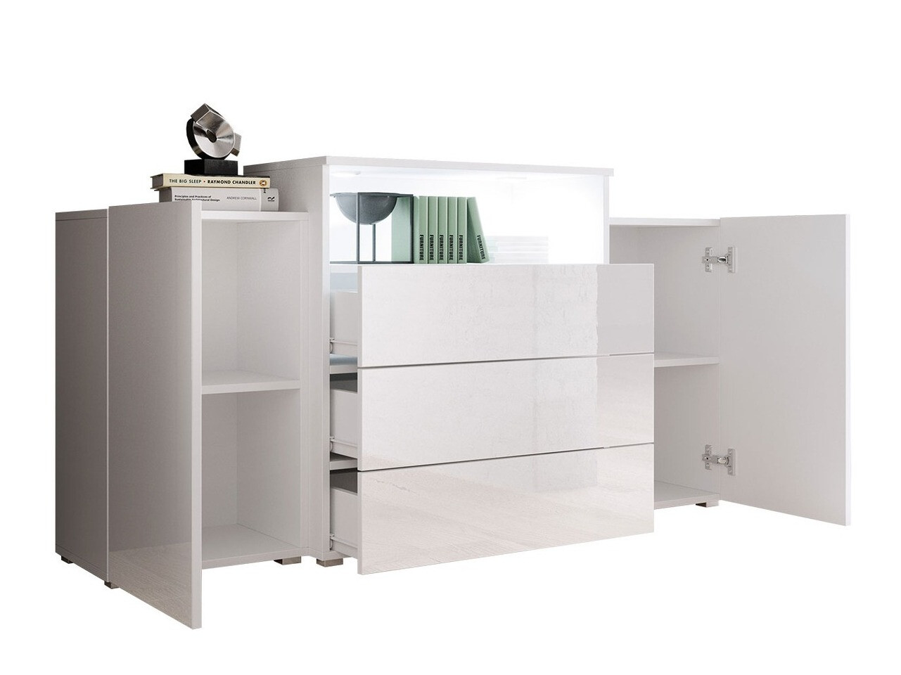 Komoda Sarasota 127 (Belo + Sjajno belo + Вотан храст)