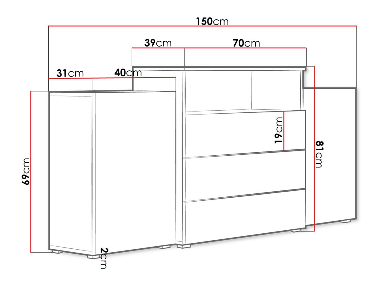 Komoda Sarasota 127 (Belo + Sjajno belo + Вотан храст)