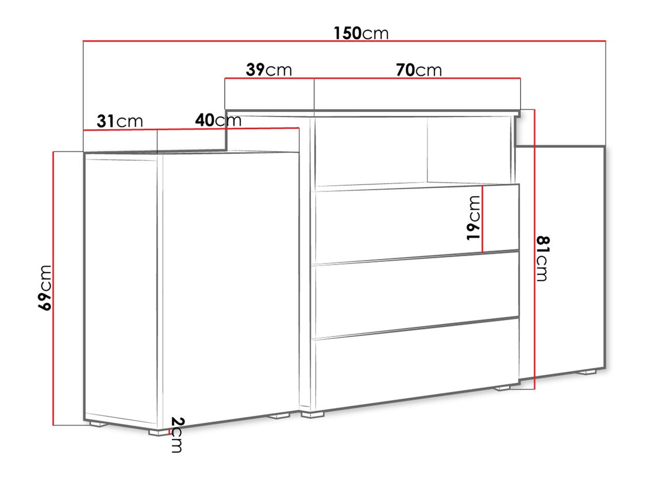 Komoda Sarasota 127 (Belo + Sjajno belo + Вотан храст)