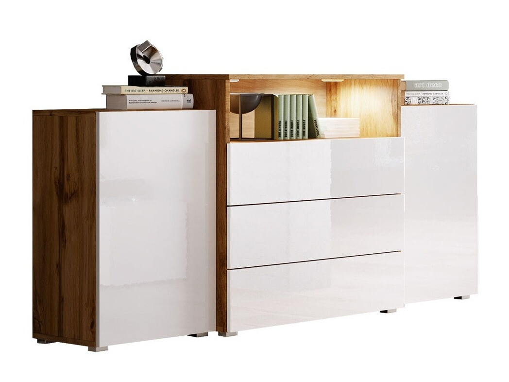 Komoda Sarasota 127 (Hrast Votan + Sjajno belo)