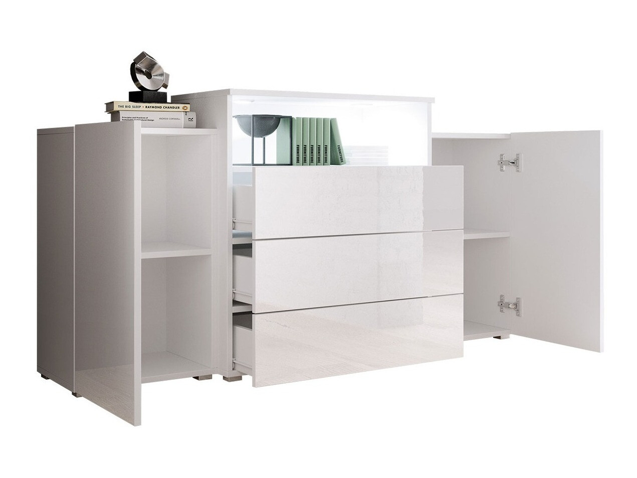 Komoda Sarasota 127 (Вотан храст + Sjajno belo)