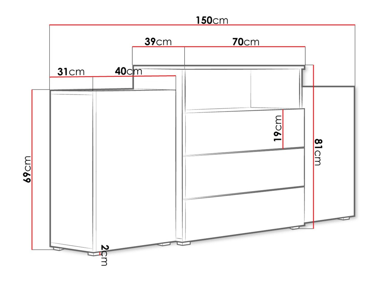 Komoda Sarasota 127 (Вотан храст + Sjajno belo)