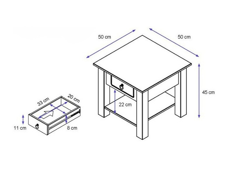 Pomoćni stočići Denton 121 (Belo + Medeni hrast)
