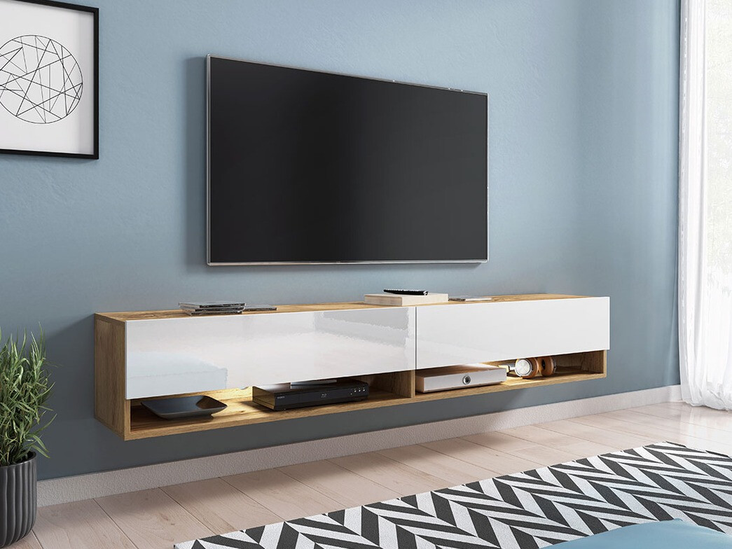 TV komoda Sarasota 119 (Hrast Votan + Sjajno belo)