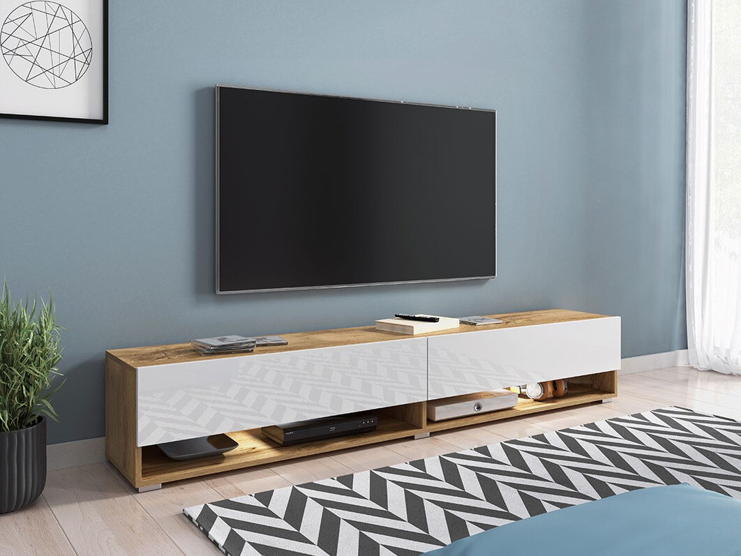 TV komoda Sarasota 119 (Hrast Votan + Sjajno belo)