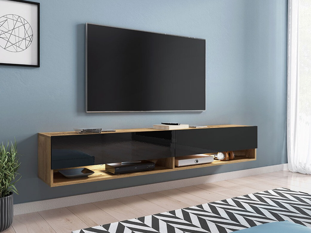 TV komoda Sarasota 119 (Hrast Votan + Sjajno crna)