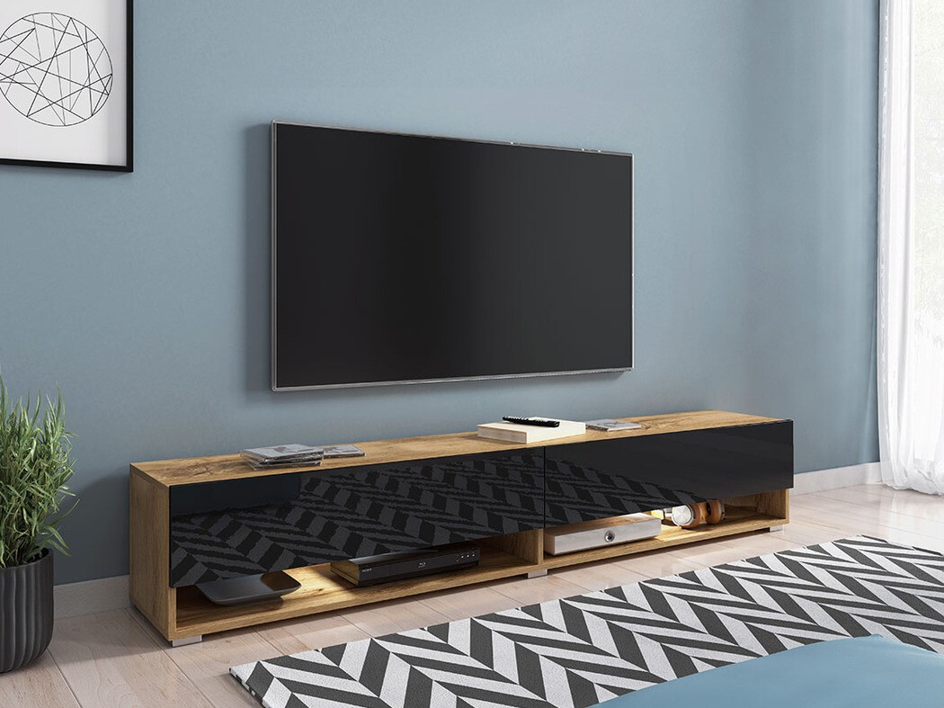 TV komoda Sarasota 119 (Hrast Votan + Sjajno crna)