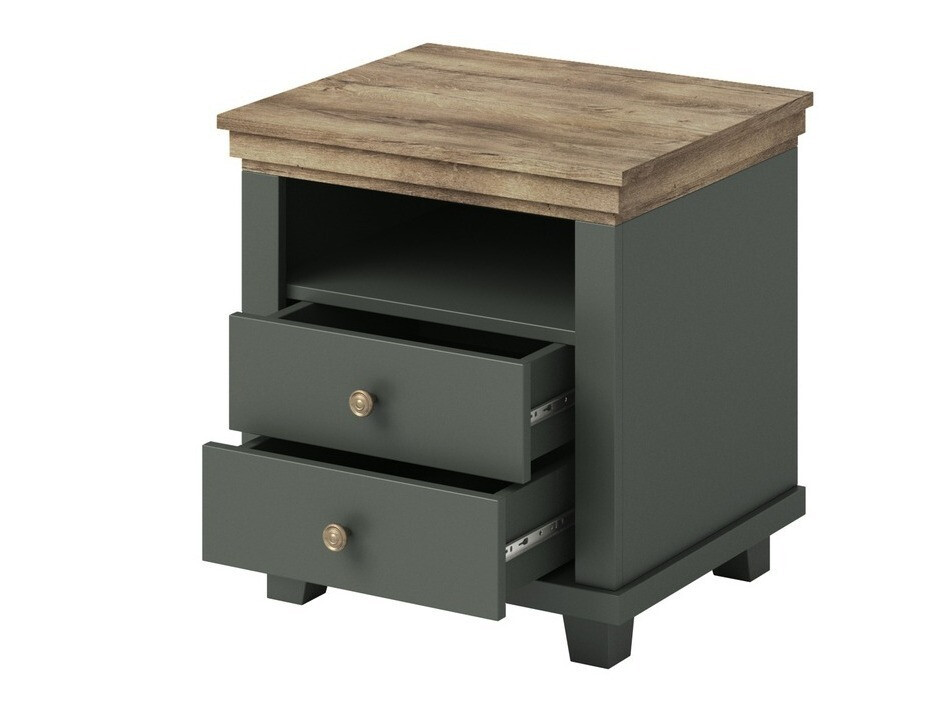 Noćni ormarić Tolnue 117 (Tamno zelena + Храст лефкас)