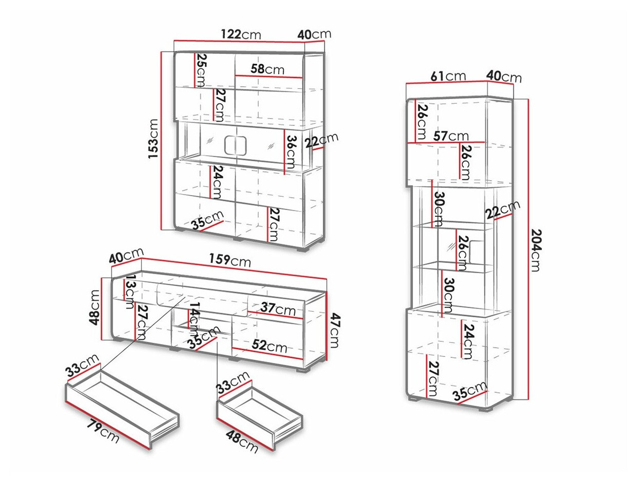Set za dnevnu sobu Torsone 104 (Belo + Sjajno belo + Hrast San Remo)